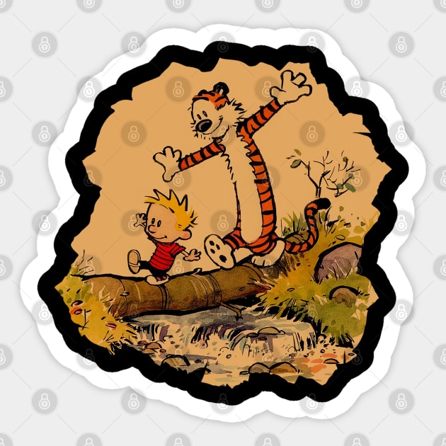 Retro Calvin and Hobbes Sticker by PandjiSkull Art